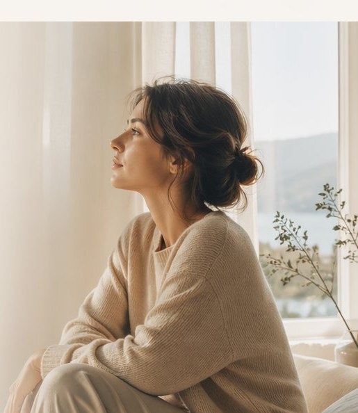 Woman in calm reflection